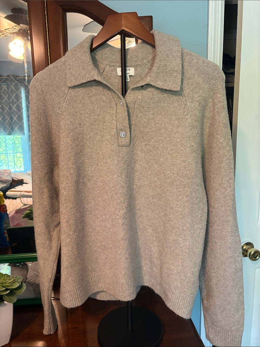 J. Crew Women's Polo-Collar Pullover Sweater in Taupe